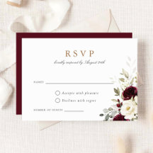Bloral Burgundy White Greenerity Wedding RSVP Card