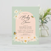 Bloral Daisy Bees Baby Shower Einladung (Stehend Vorderseite)