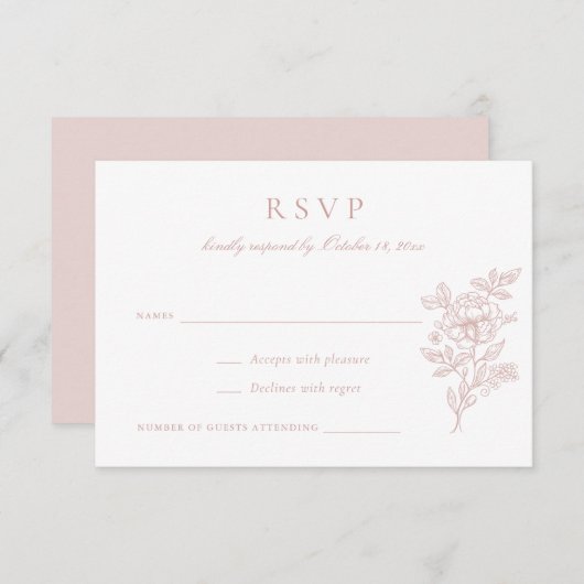 Bloral Elegant Blush Wedding RSVP Einladung (Vorne/Hinten)