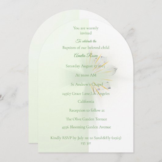 Bloral elegante Cross-Taufe Einladung (Vorne/Hinten)