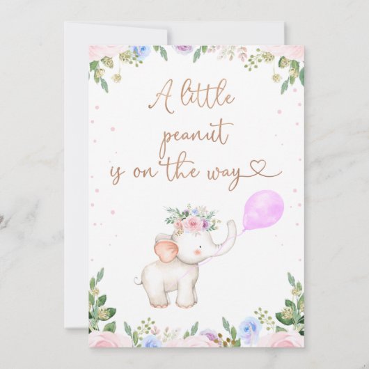 Bloral Erdnuss Elefant Babydusche Einladung (Rückseite)