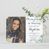 Bloral Erwachsene Taufe Custom Foto Einladung (Stehend Vorderseite)