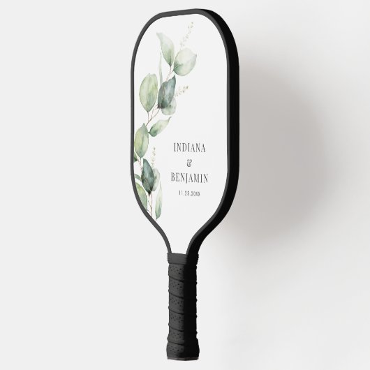 Bloral Eukalyptus Blätter Skript Custom Wedding Pickleball Schläger (Links)