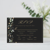 Bloral Eukalyptus Greenery Gold Black Wedding RSVP Karte (Stehend Vorderseite)