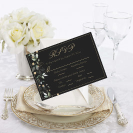 Bloral Eukalyptus Greenery Gold Black Wedding RSVP Karte