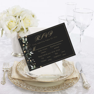 Bloral Eukalyptus Greenery Gold Black Wedding RSVP Karte
