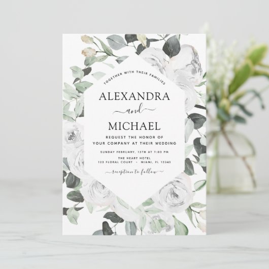 Bloral Eukalyptus Greenery Wedding Einladung (Stehend Vorderseite)