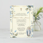 Bloral gesegnete Mary katholische Taufe Einladung (Stehend Vorderseite)