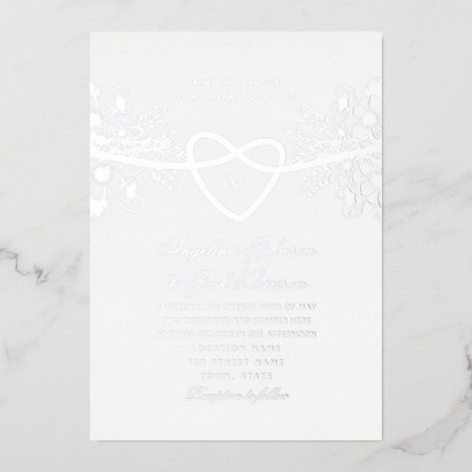 Bloral Gilded Silver Wedding Foil Einladung (Vorderseite)