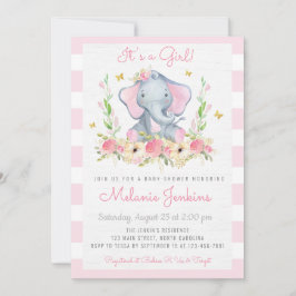 Bloral Girl Elephant Baby Shower Einladung
