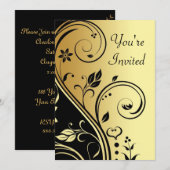 Bloral Gold & Black Scroll Jedem Anlass Einladung (Vorne/Hinten)