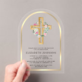 Bloral Gold Eukalyptus Wood Cross Arch Taufe Acryleinladungen (Insitu (Handheld))