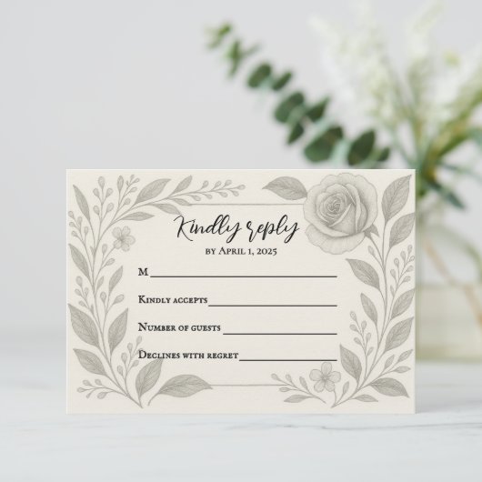Bloral Graphite Wedding RSVP Card (Stehend Vorderseite)