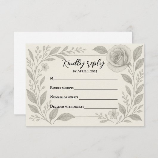 Bloral Graphite Wedding RSVP Card (Vorne/Hinten)