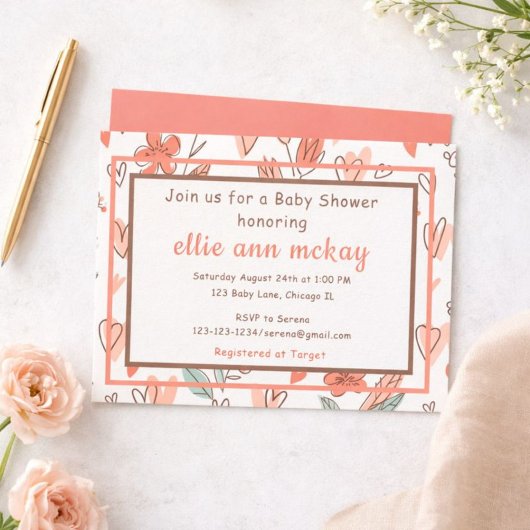 Bloral Heart Baby Dusche Einladung