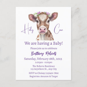 Bloral Highland Cow Baby Shower Einladung