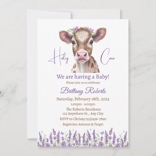 Bloral Highland Cow Baby Shower Einladung (Vorderseite)