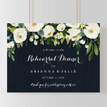 Bloral Horizontal Probe Dinner Begrüßungszeichen Poster<br><div class="desc">Dieses florale Begrüßungsschild für das Abendessen in der Probe eignet sich perfekt für eine rustikale Hochzeitsfeier. Das Design zeichnet sich durch elegante Aquarellbäume mit grünem Blattwerk in dunkelblauem Hintergrund aus.</div>