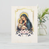 Bloral katholische Taufe gesegnete Mutter Jesus Einladung (Stehend Vorderseite)