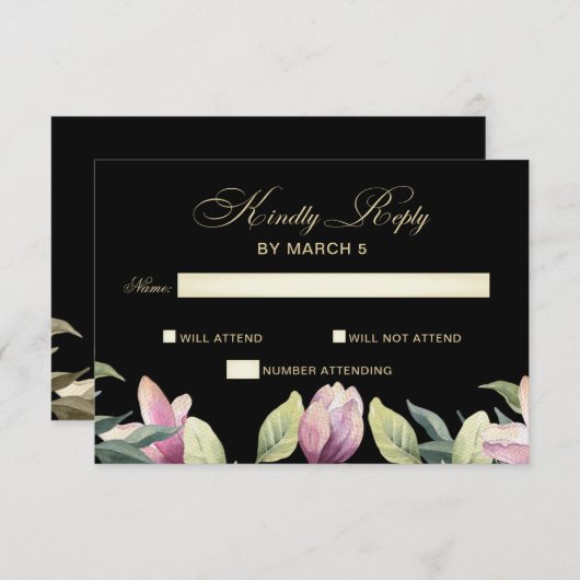 Bloral Lila Black and Gold Hochzeit rsvp (Vorne/Hinten)