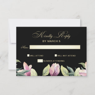 Bloral Lila Black and Gold Hochzeit rsvp Karte
