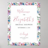 Bloral Lila Blush Brautparty Begrüßungszeichen Poster (Vorne)