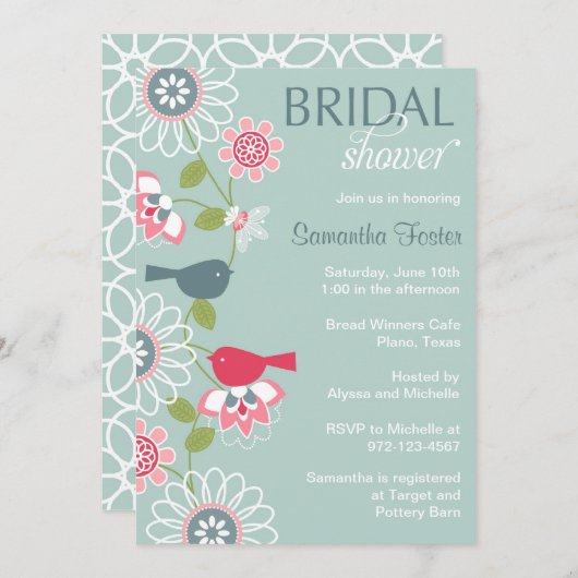 Bloral Love Bird Bridal Dusche Einladung (Vorne/Hinten)