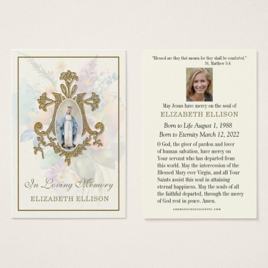 Bloral Marian Cross Jungfrau Mary Beerdigung Gebet (Vorne & Hinten)