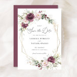 Bloral Mauve Blush Greenery Gold Save the Date Einladung<br><div class="desc">Bloral Mauve Blush Geometric Gold Hochzeit Speichern Sie die Date Card. Elegant Mauve Purple Flowers Grüne Wedding Speichern Sie die Datumskarte</div>