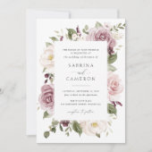 Bloral Mauve Blush Grüne Weiße Hochzeit Einladung (Vorderseite)