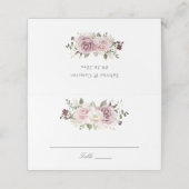Bloral Mauve Blush Weiße Grüne Elegante Hochzeit Platzkarte (Außenseite Aufgefaltet)