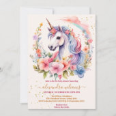 Bloral Niedlich Unicorn Kinderdusche Einladung (Vorderseite)