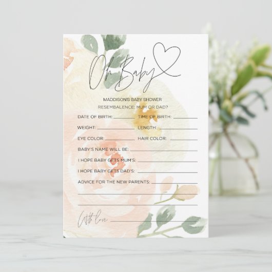 Bloral Oh Baby Dusche Vorhersage Wünsche Karten (Stehend Vorderseite)