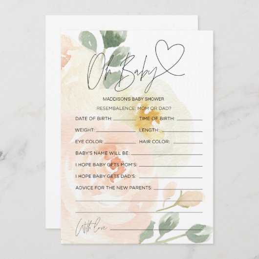 Bloral Oh Baby Dusche Vorhersage Wünsche Karten (Vorne/Hinten)