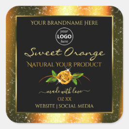 Bloral Orange Glitzer Black Product Labels Logo Quadratischer Aufkleber