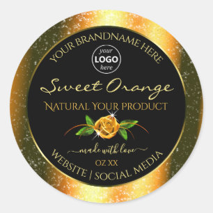 Bloral Orange Glitzer Black Product Labels Logo Runder Aufkleber