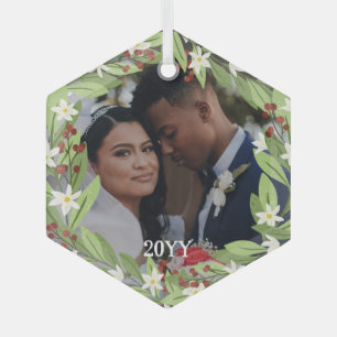 Bloral Red Berries Greenerity Wreath Foto Ornament Aus Glas