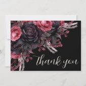 Bloral Red Black Gothic Wedding Dankeskarte (Vorderseite)