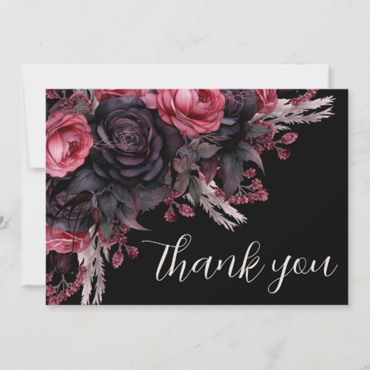 Bloral Red Black Gothic Wedding Dankeskarte (Vorderseite)