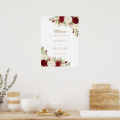 Bloral Red Burgundy White Elegante Hochzeitszeiche Poster (Küche)