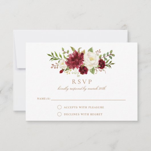 Bloral Red Burgundy White Elegante Wedding UAWG Einladung (Vorderseite)