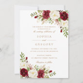 Bloral Red Burgundy White Modern Elegante Hochzeit Einladung (Vorderseite)