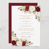 Bloral Red Burgundy White Modern Elegante Hochzeit Einladung (Vorne/Hinten)