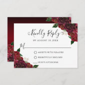 Bloral Red Gold Quinceñera RSVP Card Einladung (Vorne/Hinten)
