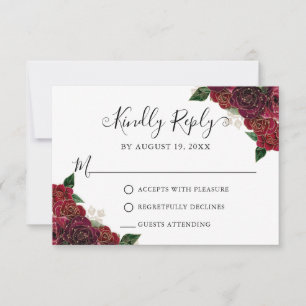 Bloral Red Gold Quinceñera RSVP Card Einladung