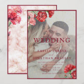 Bloral Red Marble Script Overlay Wedding Invitati Einladung (Vorne/Hinten)