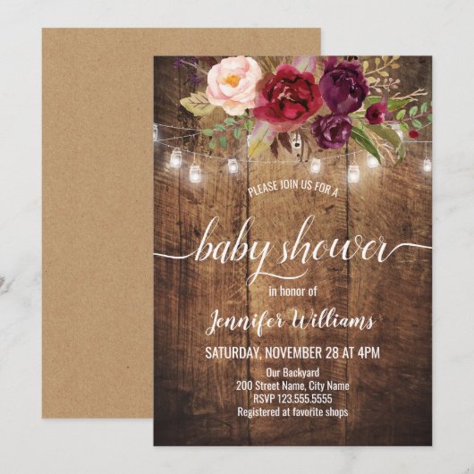 Bloral Rustic Baby Dusche Einladung (Vorne/Hinten)