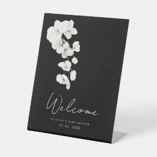 Bloral Schwarz-weiß Orchid Baby Dusche Willkommen Sockelschild