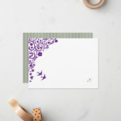 Bloral Secret Garden Sage Strip Script Monogram Mitteilungskarte (Vorderseite/Rückseite Beispiel)