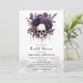 Bloral Skull Gothic Halloween Brautparty Einladung (Stehend Vorderseite)